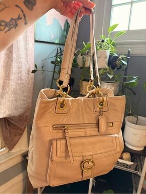 Coach Penelope Shimmer Leather Buckle Tote / Shoulder Bag